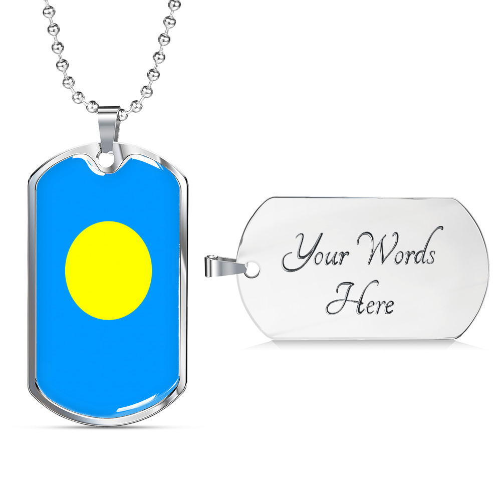 Palau Flag Necklace Stainless Steel or 18k Gold Dog Tag 24" Chain
